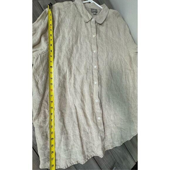 100% Linen XL J. Jill Button Shirt Women Extra Large  Light Tan Flowy Boho Lagen - Picture 7 of 7
